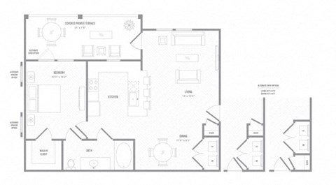 Floor plan for 1 bed, 1 bath, 820 sqft